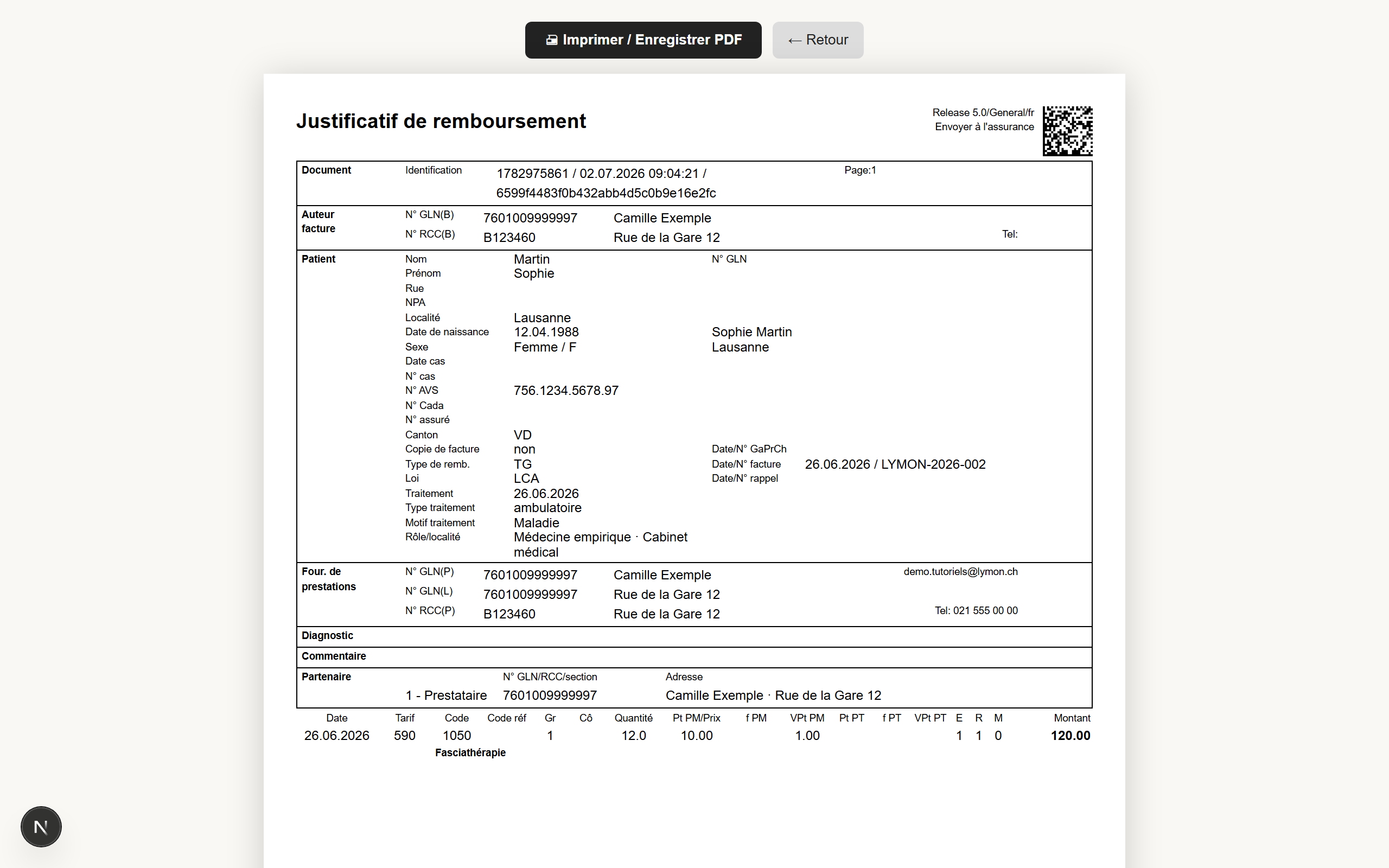 Exemple de facture Tarif 590 conforme générée par Lymon